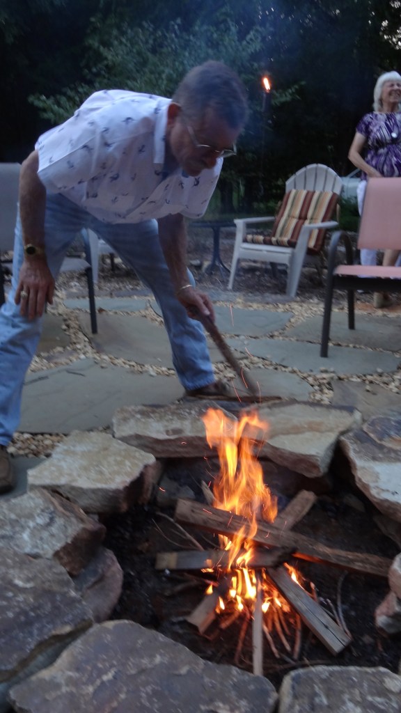 Bill tending the fire